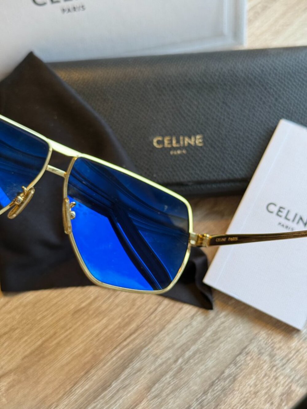Celine Gold Green Aviator Unisex Sunglasses - Picture 6 of 8